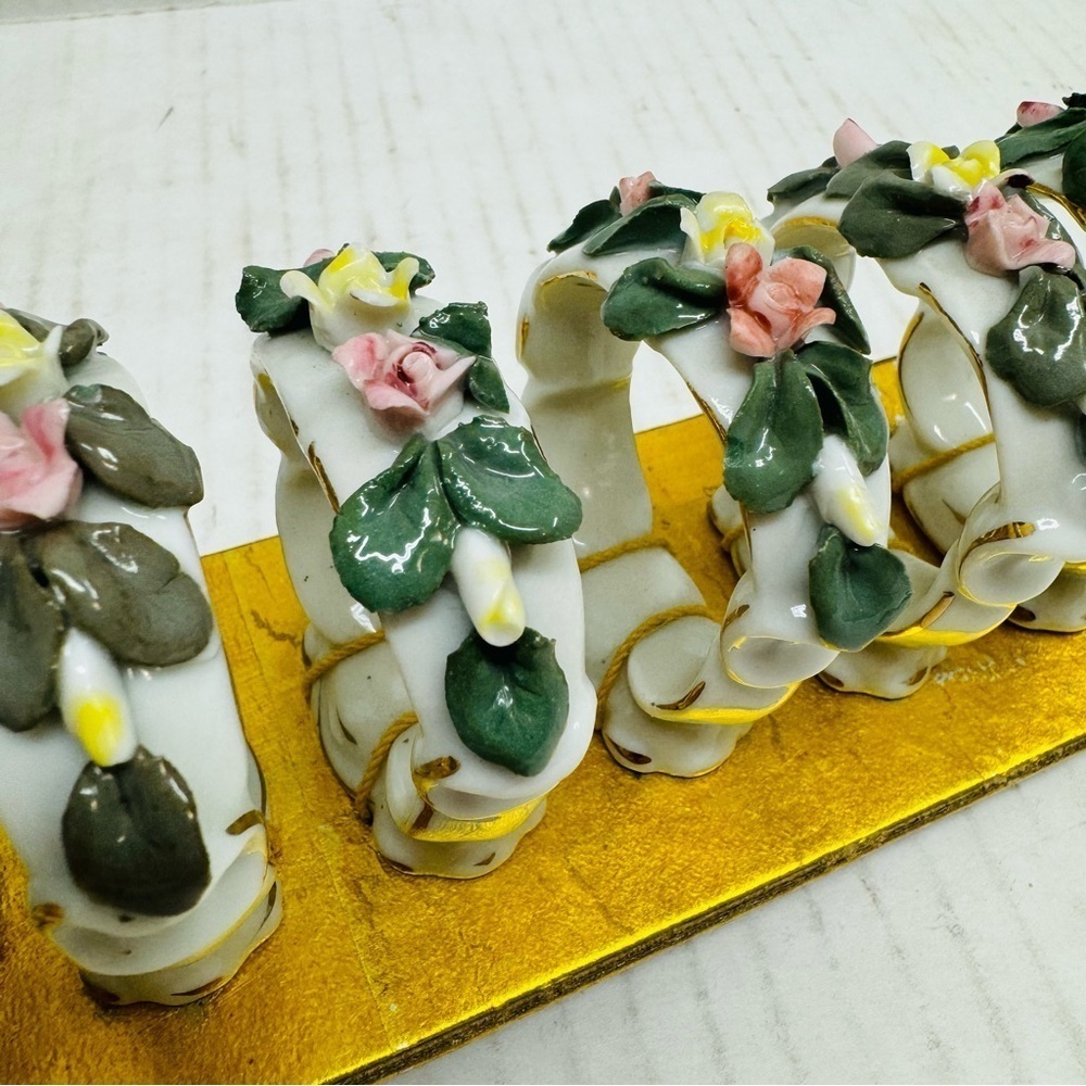 Original Arnart Creation Japan 6 Napkin Rings Holders Floral Porcelain Ceramic - Picture 12 of 13